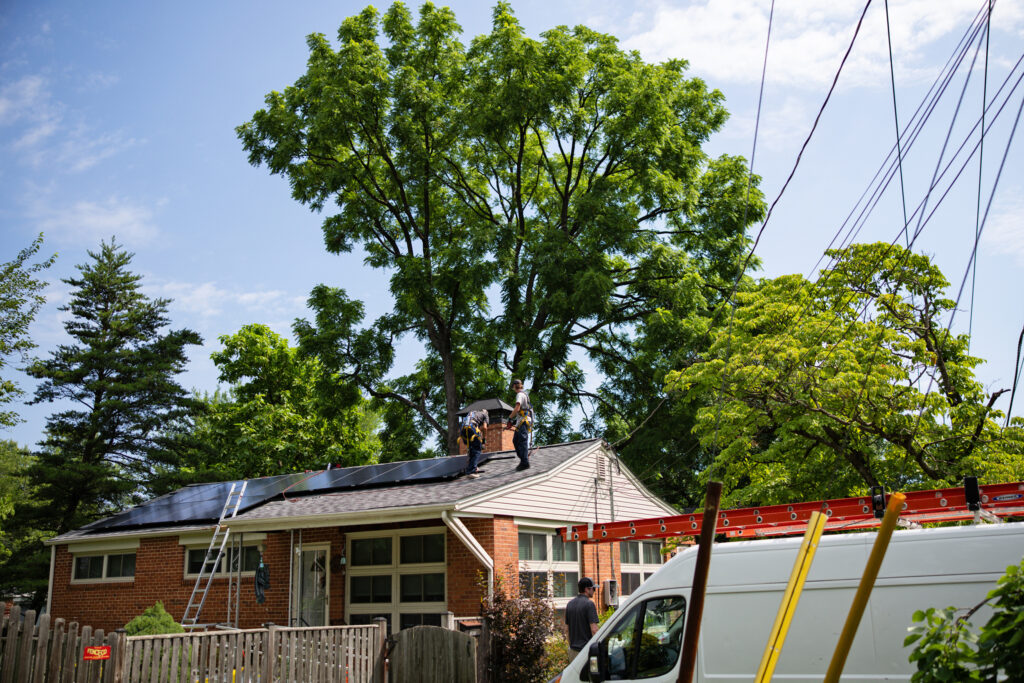 Rooftop solar panels are installed on a home in Kensington, Md., on July 3. Credit: Maansi Srivastava/The Washington Post via Getty Images
