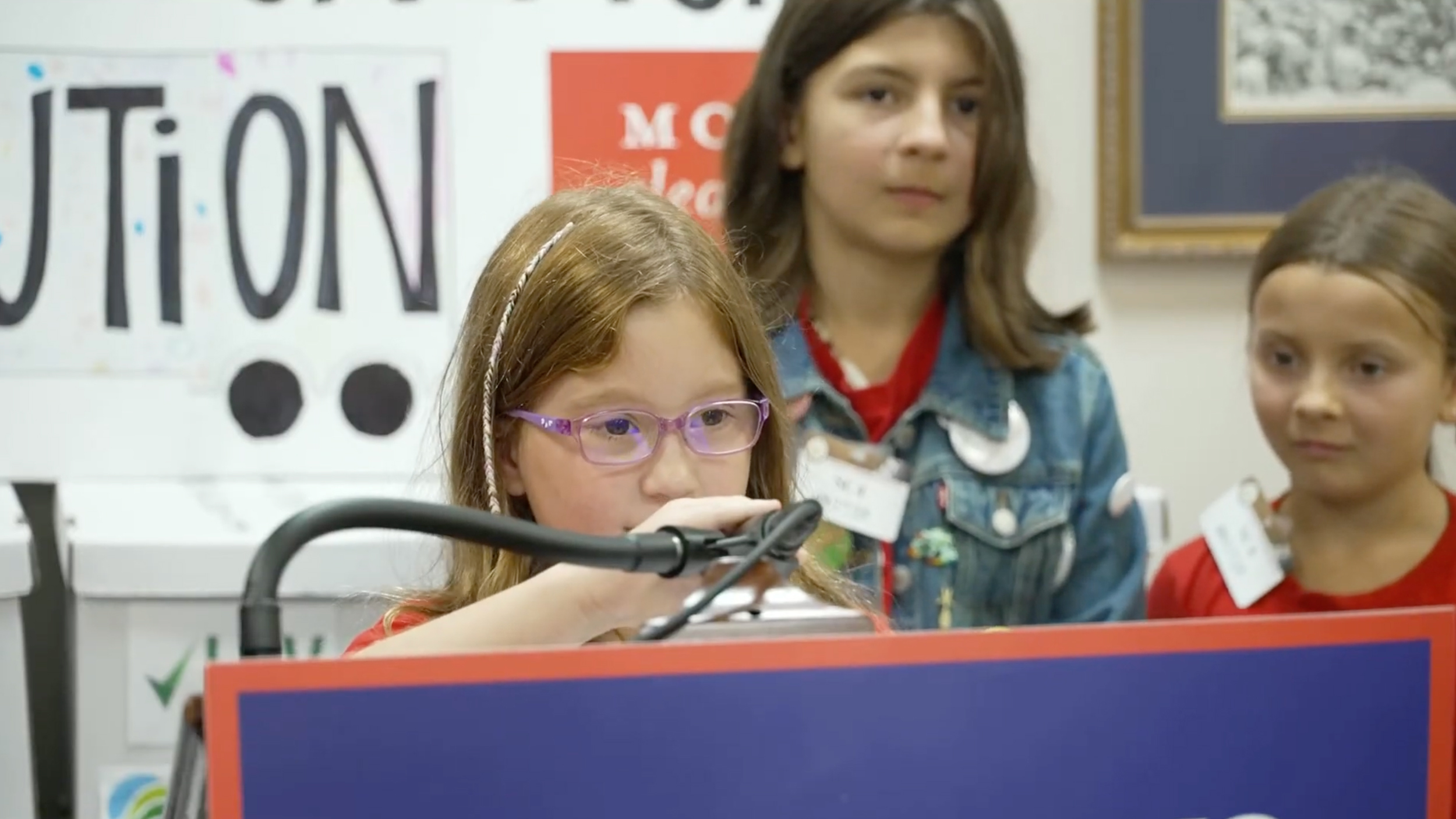 Children speak alongside lawmakers at a press conference in the U.S. Capitol on Wednesday. Source: Screengrab from Sen. Ed Markey livestream