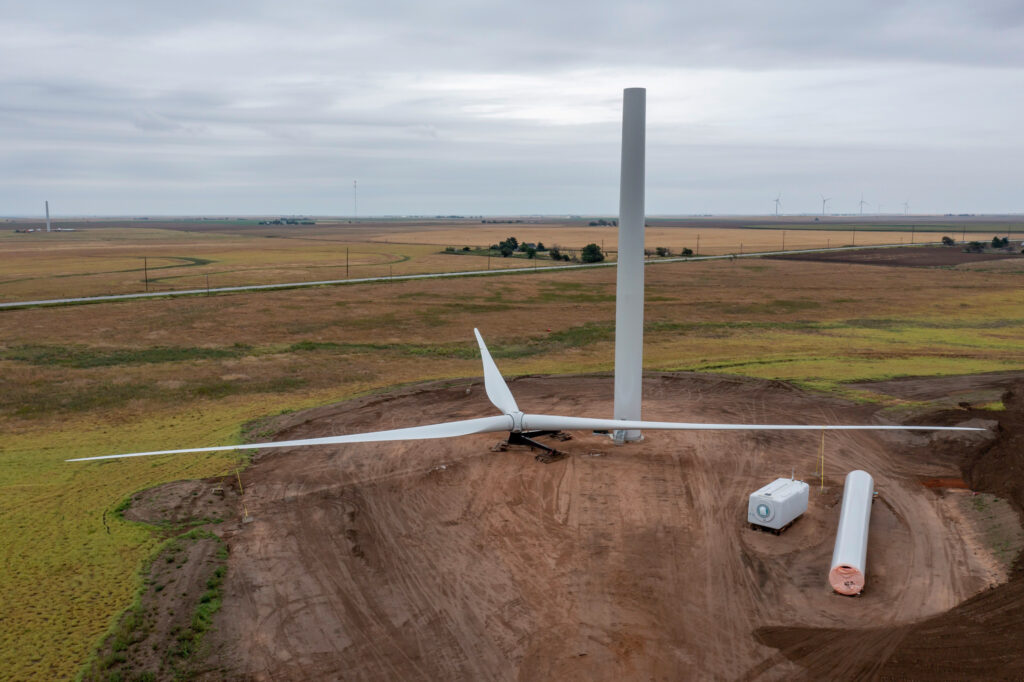A wind turbine awaits construction in Balko, Okla. Credit: Jim West/UCG/Universal Images Group via Getty Images