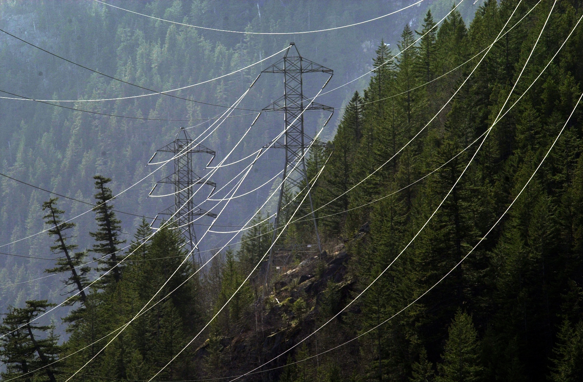 In Washngton state, power lines carry electricity near Diablo Dam and the North Cascades National Park. The Trump administration says there is an emergency in the Pacific Northwest because of a shortage of electricity. Credit: David McNew/Newsmakers