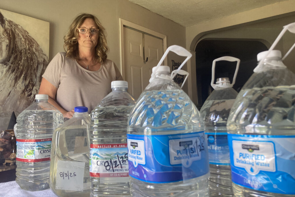 Stacey Greer has been filling jugs of water from her tap in Cadiz, Ohio, to test them for contaminants. Credit: Julie Grant/The Allegheny Front