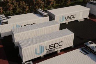 Uma maquete fornecida por um representante da DigiPowerX mostra as instalações modulares que farão parte da primeira fase de expansão da empresa. Crédito: Lee Hedgepeth/Naturlink