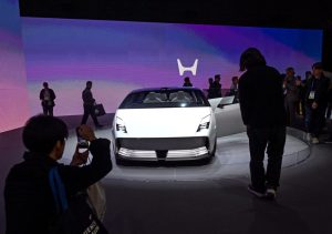 Honda presents the world premiere of the 0 Saloon and 0 SUV prototypes at the Consumer Electronics Show in Las Vegas on Jan. 9, 2025. Credit: Artur Widak/Anadolu via Getty Images