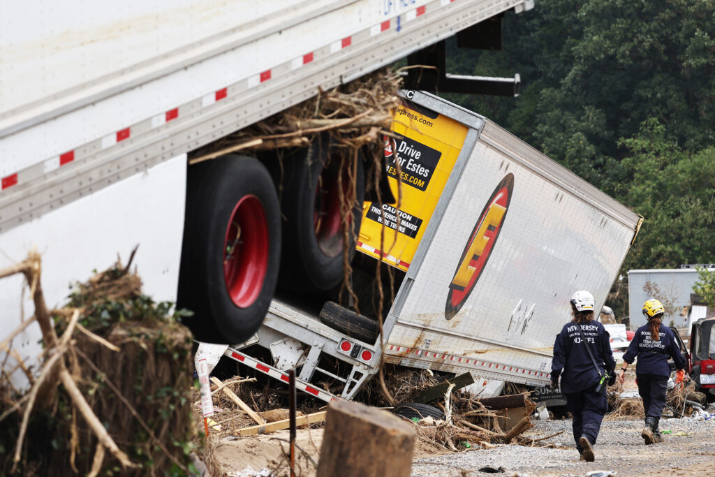 FEMA Urban Search and Rescue Task Force members search a flood damaged area in the aftermath of Hurricane Helene on Oct. 4, 2024, in Asheville, N.C. Credit: Mario Tama/Getty Images