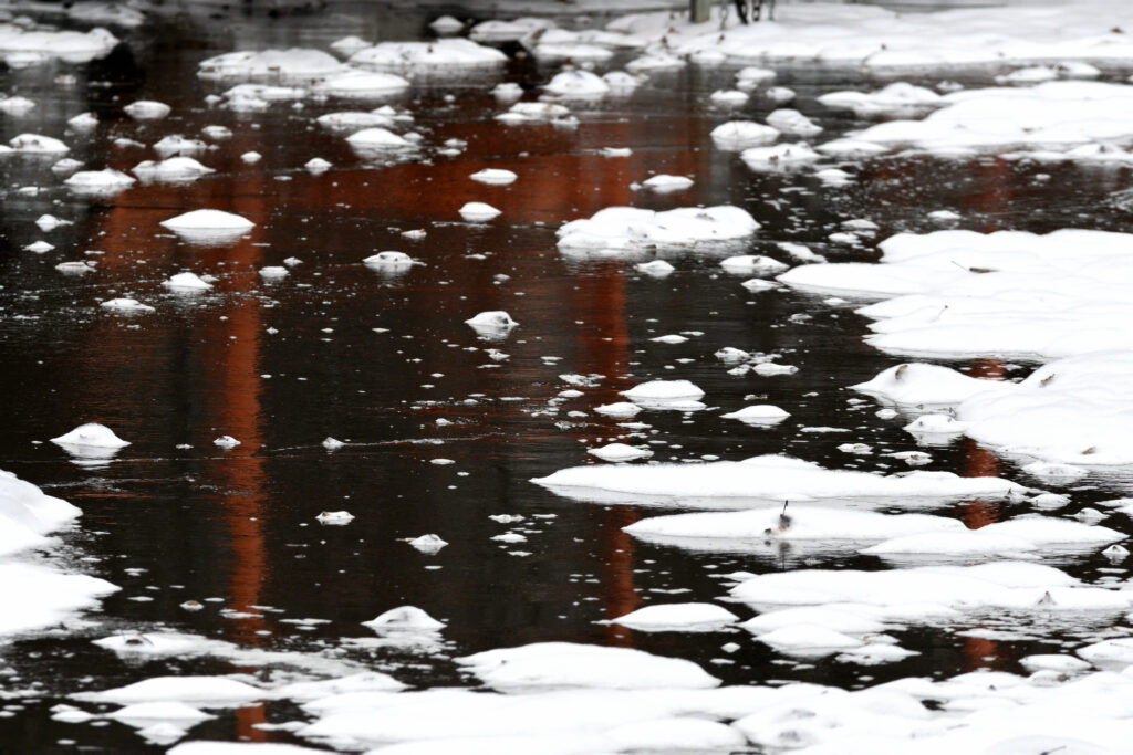 A close-up of the foam on a reflective surface
