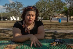 Elida Castillo, mayor of Taft, Texas, speaks at a city park on March 31. Credit: Dylan Baddour/Inside Climate News