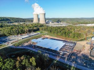 Construction of an Amazon data center is seen in front of Talen Energy’s nuclear power plant in Salem Township on Oct. 10, 2025. Credit: Jason Ardan/Citizens