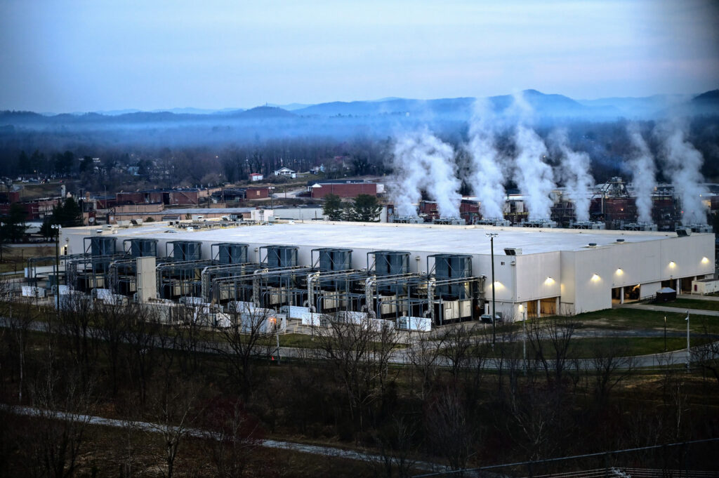 Mist rises from the cooling towers of Google’s data center in Lenoir, N.C. Credit: Google
