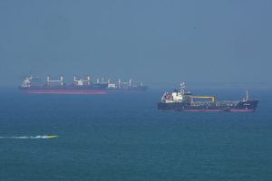 An oil tanker navigates the Strait of Hormuz on April 28. Credit: Asghar Besharati/Getty Images