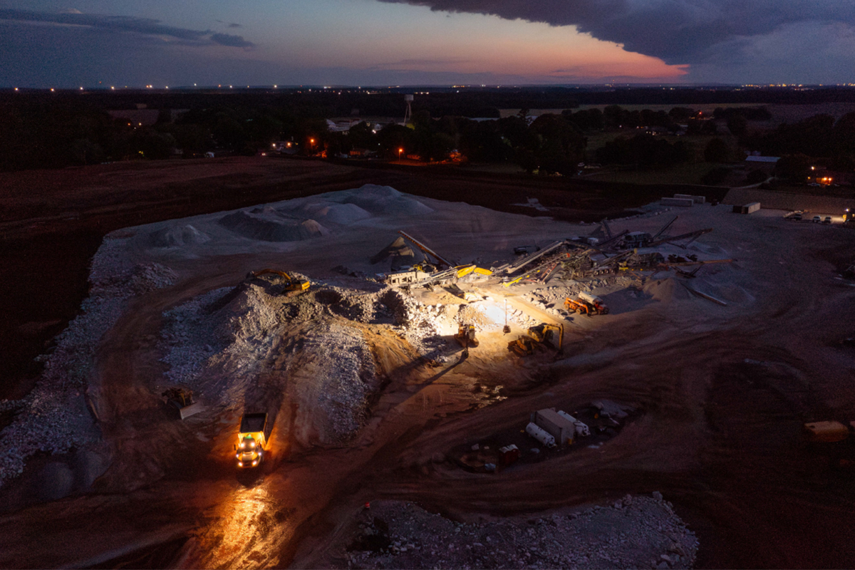 An aerial view of night operations at a limestone quarry in Belle Mina, Ala. The quarry operators agreed to mitigate dust, noise and light pollution in a settlement agreement with nearby residents. Credit: Southern Environmental Law Center