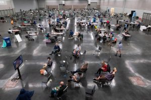 People take shelter in a cooling center in Portland, Ore., on June 27, 2021. Scientists have said the deadly 2021 heatwave in the Pacific Northwest would have been nearly impossible before human-caused global warming. Credit: Nathan Howard/Getty Images