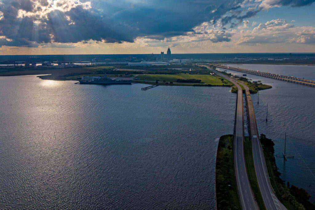 The port city of Mobile, Ala., sits at the head of Mobile Bay and is a key link in shipping goods in and out of the U.S. Credit: Lee Hedgepeth/Inside Climate News