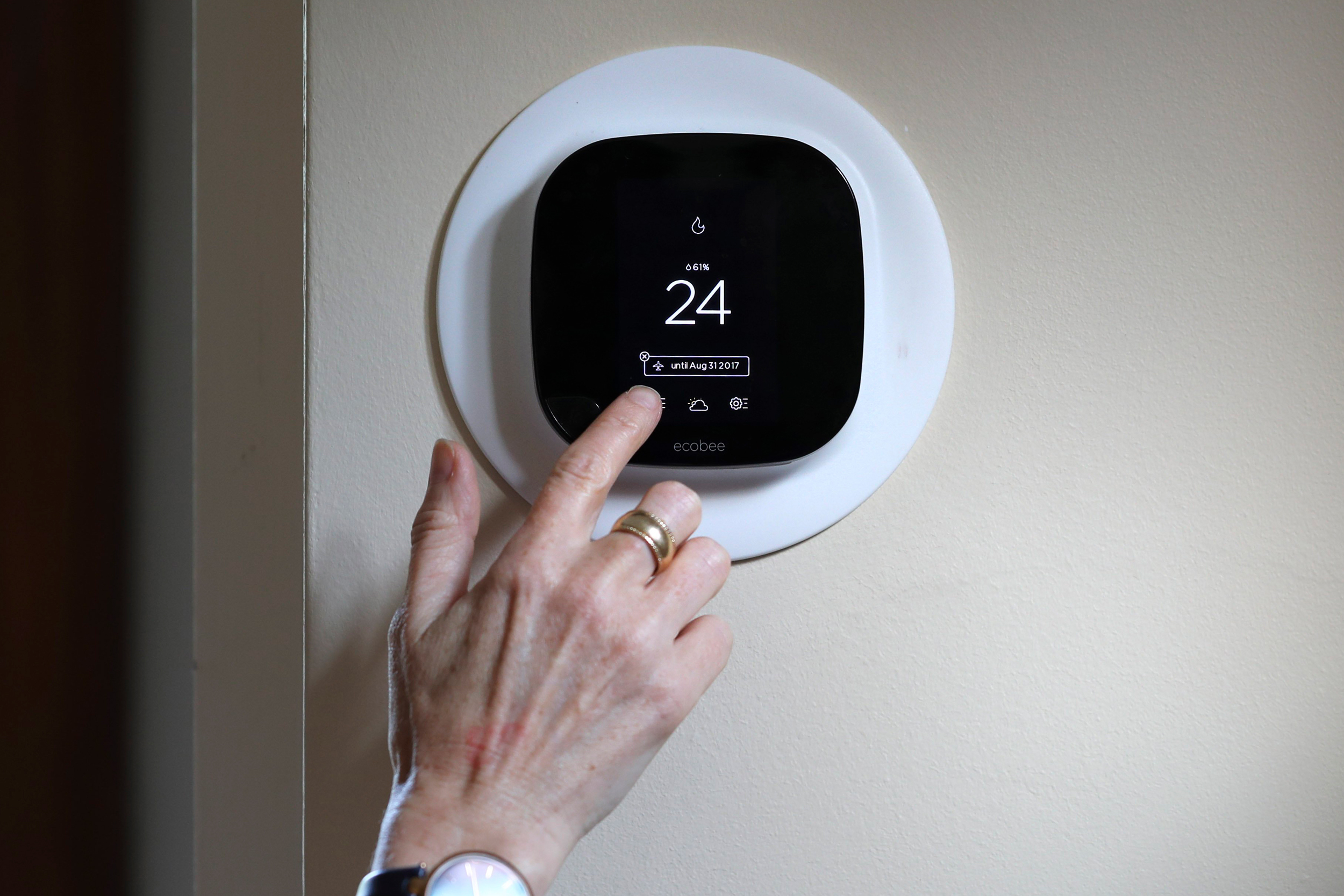 An ecobee smart thermostat is set up in a home in Toronto, Ontario. Credit: Richard Lautens/Toronto Star via Getty Images