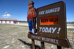 The sign with Smokey Bear says,