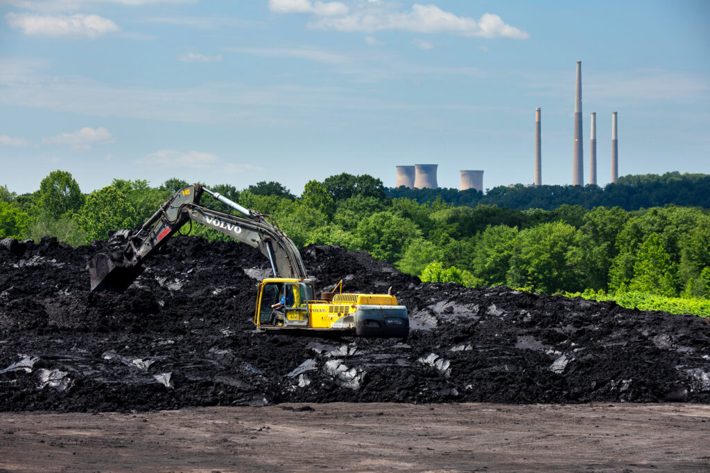 The shuttered Homer City Generating Station sits in the background of a coal cleanup site in Center Township, Pa., on June 12, 2024. Credit: Scott Lewis/The Washington Post via Getty Images
