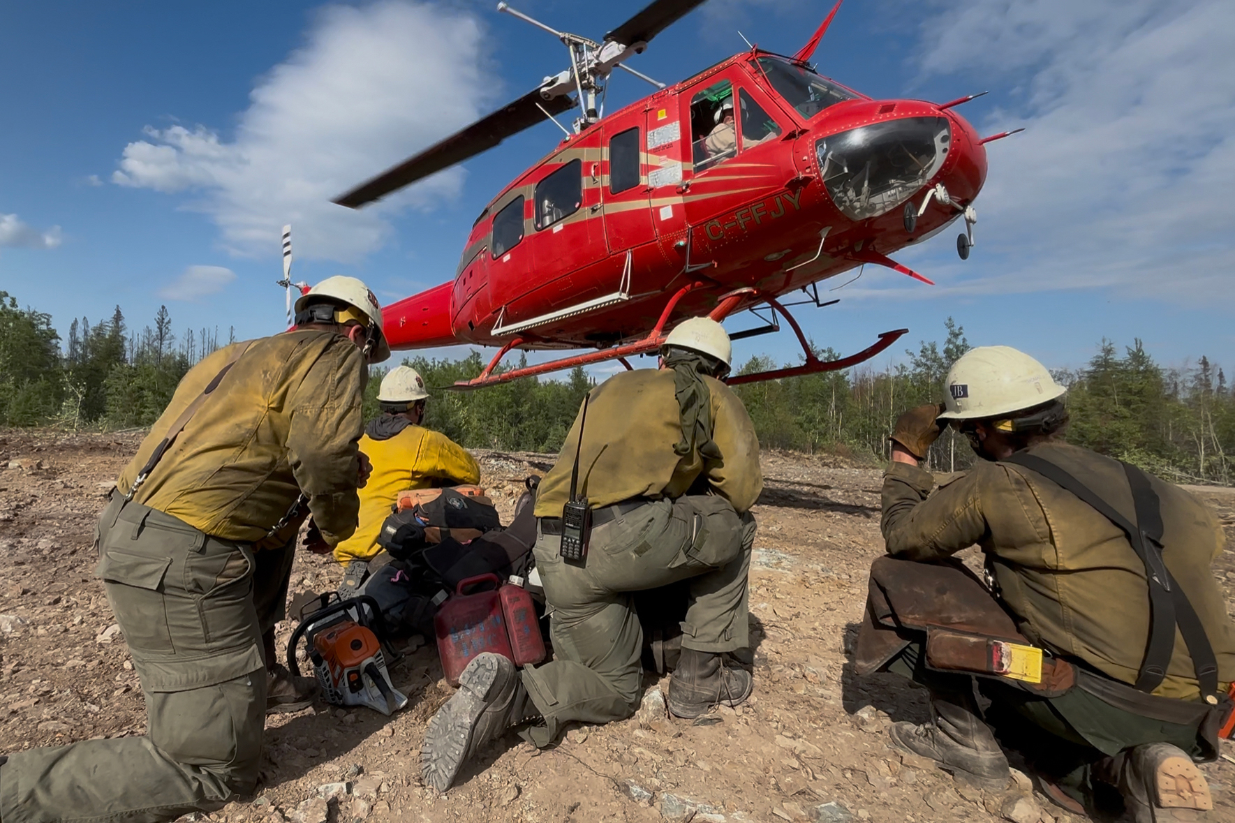 The Lolo Hotshots of the U.S. Forest Service on assignment in Manitoba, Canada, in June 2025. Credit: National Interagency Fire Center