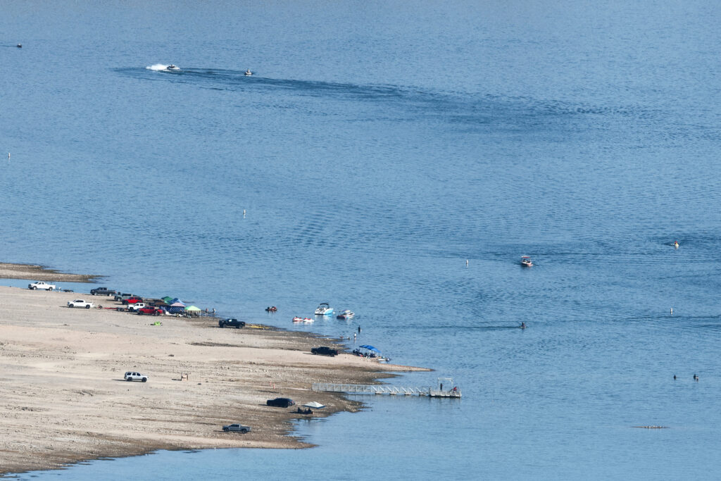 Boats are seen in the Boulder Basin of Lake Mead on July 25 in Nevada. Credit: Ethan Miller/Getty Images