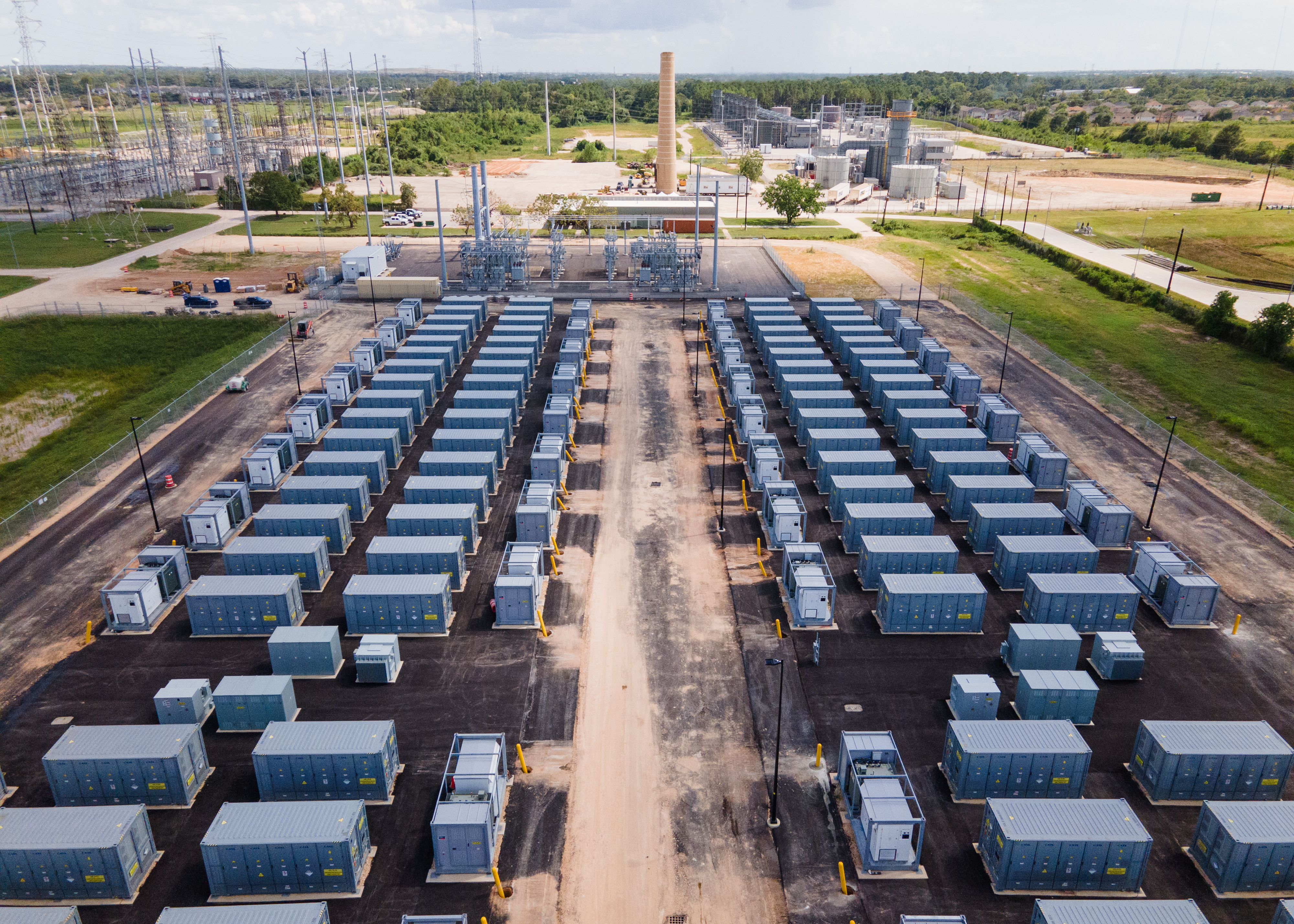 Complexo de armazenamento de baterias da Jupiter Powers em Houston. Crédito: Jason Fochtman/Houston Chronicle via Getty Images)