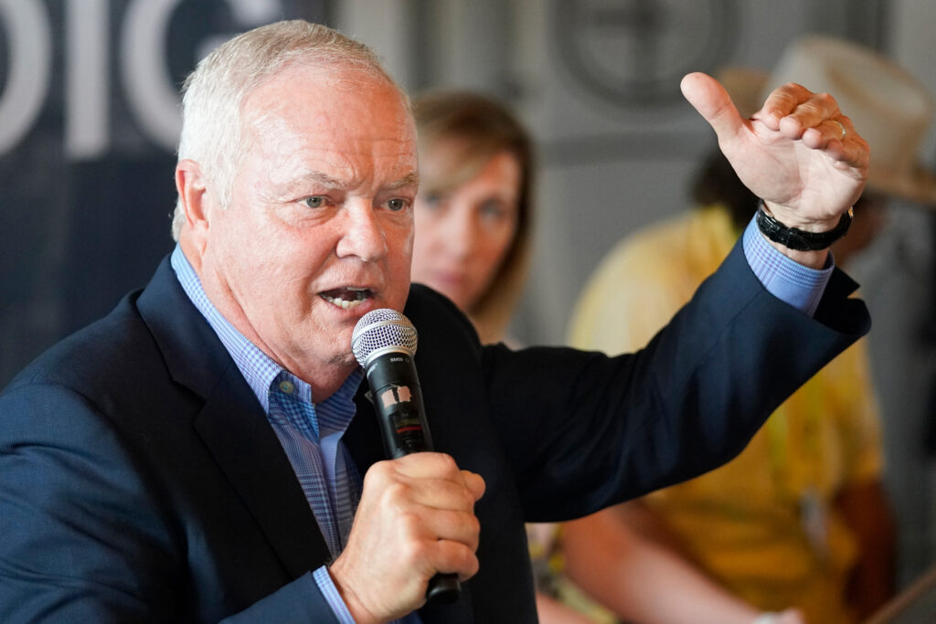 Texas Railroad Commissioner Wayne Christian speaks at an event in Houston on March 30, 2022. Credit: Melissa Phillip/Houston Chronicle via Getty Images
