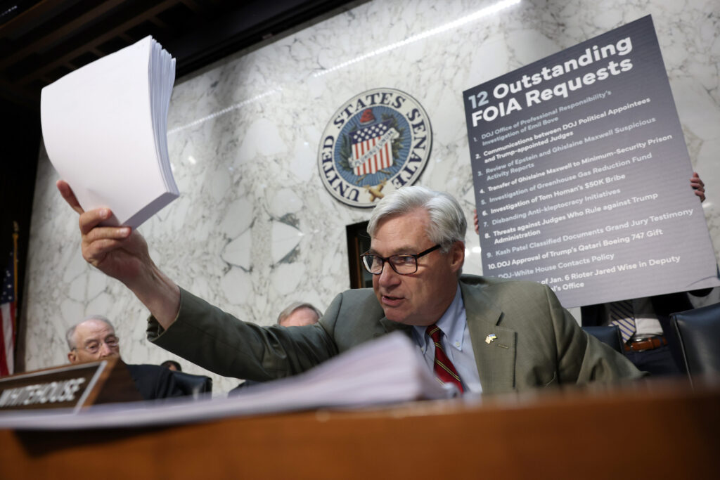 Sen. Sheldon Whitehouse attends a Senate Judiciary Committee hearing on July 15 in Washington, D.C. Credit: Win McNamee/Getty Images