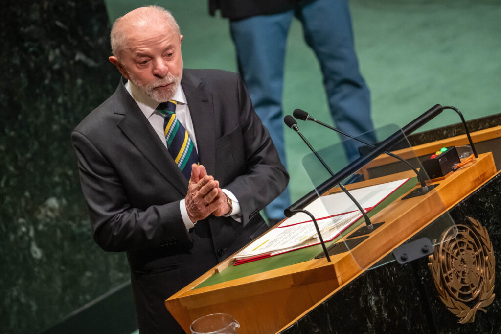 Brazilian President Luiz Inácio Lula da Silva speaks at the opening of the U.N. General Assembly’s 81st session in New York City on Tuesday. Credit: Michael Kappeler/picture alliance via Getty Images