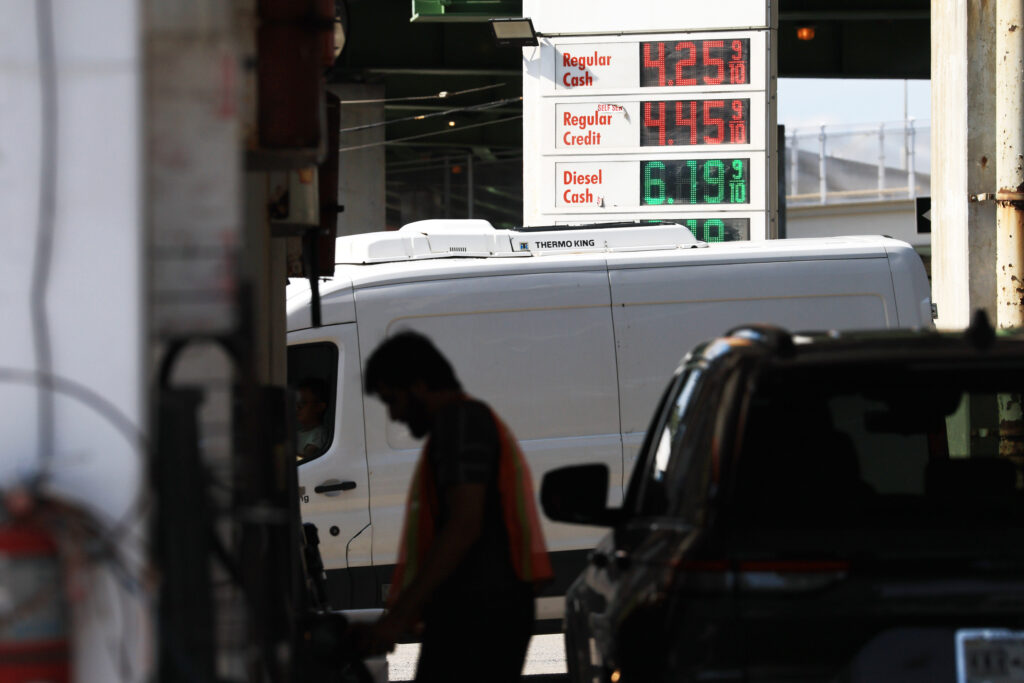 Prices are displayed at a Brooklyn gas station on Sept. 4 in New York City. Credit: Spencer Platt/Getty Images