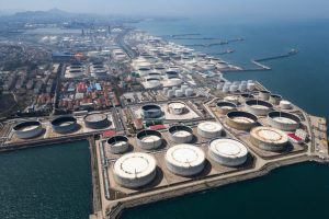 A view of oil storage tanks at a terminal on April 12 in Qingdao, China. Credit: Getty Images