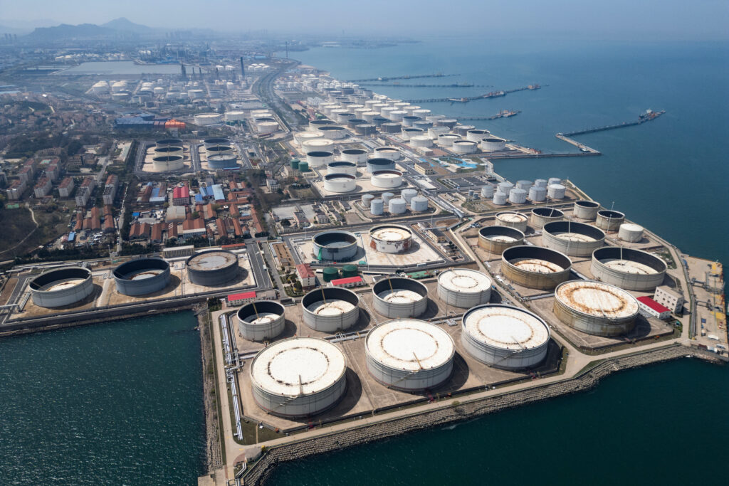 A view of oil storage tanks at a terminal on April 12 in Qingdao, China. Credit: Getty Images
