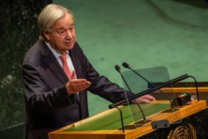 Secretary-General António Guterres speaks at the opening of the General Assembly at the U.N. headquarters in New York City on Tuesday. Credit: Michael Kappeler/dpa via Getty Images