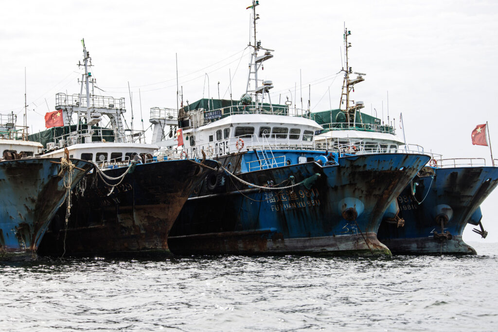 Chinese commercial fishing boats are seen docked at Hann Bay in Dakar, Senegal, on Sept. 27, 2023. Credit: John Wessels/AFP via Getty Images