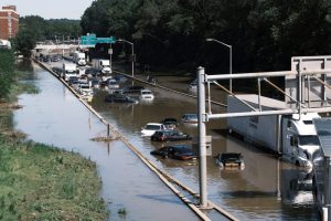 Cars sit abandoned on the flooded Major Deegan Expressway following a night of heavy wind and rain from the remnants of Hurricane Ida in New York City on Sept. 2, 2021. Credit: Spencer Platt/Getty Images