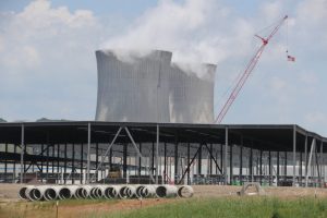 The construction site of an Amazon Web Services data center is seen in front of a nuclear power plant on July 3 in Berwick, Pa. Credit: Paul Weaver/SOPA Images/LightRocket via Getty Images