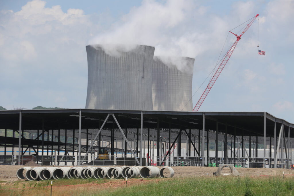 The construction site of an Amazon Web Services data center is seen in front of a nuclear power plant on July 3 in Berwick, Pa. Credit: Paul Weaver/SOPA Images/LightRocket via Getty Images