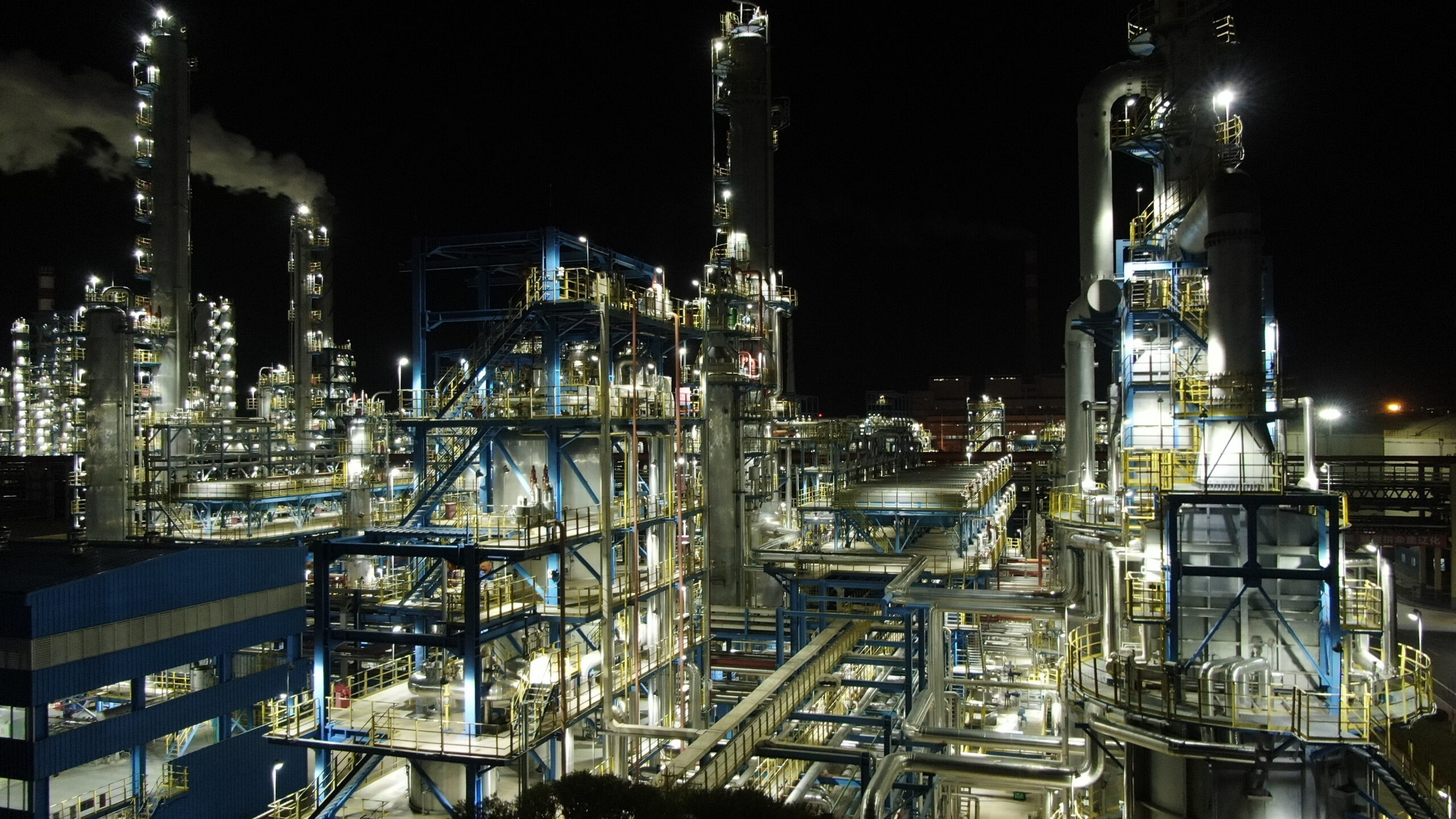 Aerial photo taken on Nov. 21, 2019 shows a night view of a factory of Petrochina Liaoyang Petrochemical Company in Liaoyang, northeast China