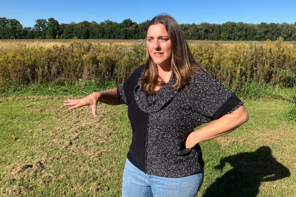 Alicia Doty está perto da borda de sua propriedade, em frente ao local de um proposto data center da Amazon Web Services. Ela se opõe a esse desenvolvimento e isso influencia a forma como ela pensa sobre a votação em novembro. Crédito: Dan Gearino/Naturlink