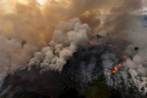 A fire burns in the Amazon rainforest on Oct. 2 in Iranduba, Brazil. Credit: Michael Dantas/AFP via Getty Images