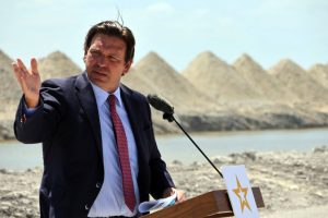 Florida Gov. Ron DeSantis speaks during a news conference at the EAA A-2 Reservoir Everglades restoration project in South Bay on April 13. Credit: Joe Cavaretta/South Florida Sun Sentinel/Tribune News Service via Getty Images
