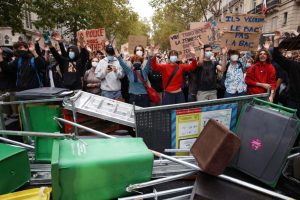 Students block the road outside a university in Paris during a protest on Oct. 7. Credit: Tom Nicholson/Getty Images