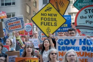 People participate in a protest against Williams Cos. pipeline development in New York City on Aug. 15, 2025. Credit: Erik McGregor/LightRocket via Getty Images
